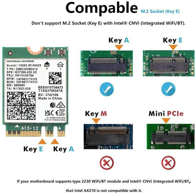 CORN WiFi 6E AX210 NGW Wireless Card, Expand to Tri-Band 6GHz/5GHz/2.4GHz M.2 NGFF Wireless Bluetooth 5.3, AX210 WiFi Chip, Includes Ipex Cable, 8dBi Antennas and Brackets Support Windows 10/11(64 bit) - Image 2